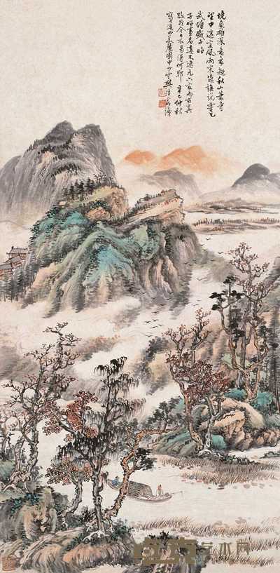 樊浩霖 辛巳（1941年）作 秋江渔隐图 轴 110×54cm